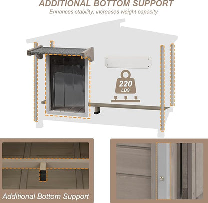 34" L Outdoor Dog House with Removable Floor, Raised Feet, Anti-Chewing Iron Frame – Weatherproof Wooden Kennel with Roof, Movable Window for Indoor/Outdoor Use, Ideal for Small to Medium Dogs