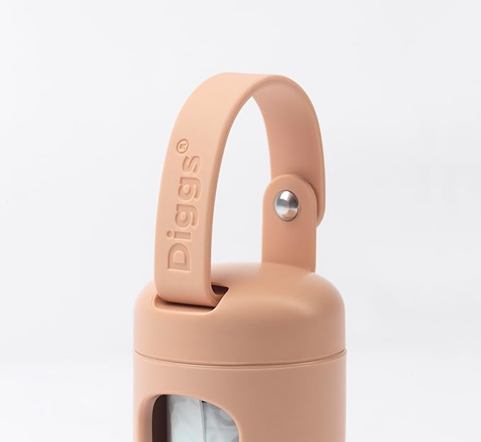 DIGGS Dog Poop Bag Dispenser for Leash - Premium Dog Waste Bag Holder with Easy One-Hand Dispensing (Blush)