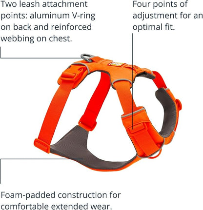 Ruffwear, Front Range Dog Harness, Reflective Soft Padded Everyday Harness with Dual Leash Clips, Adjustable and Lightweight Fit for Training or Walking for All Dogs, Blaze Orange, Small