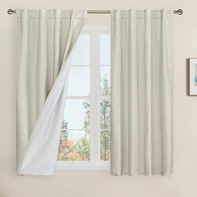 LAMIT Full Blackout Window Linen Curtains
