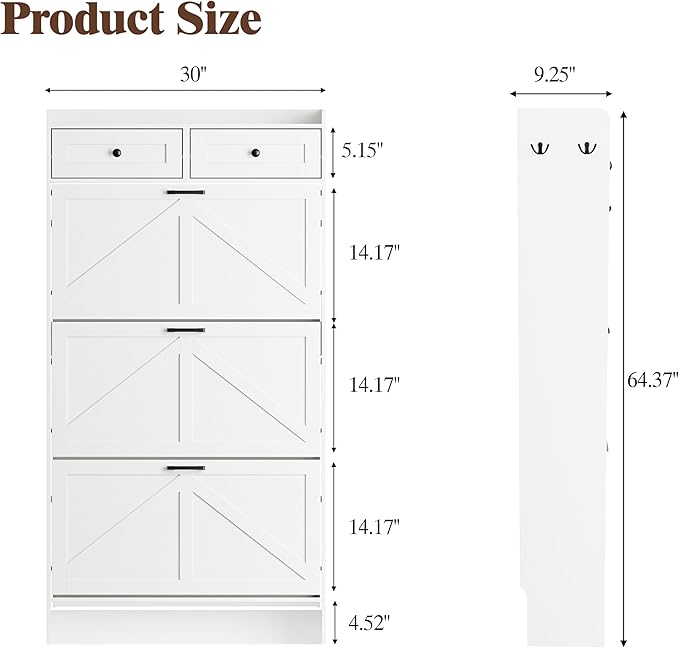 Shoe Cabinet with 3 Flip Drawers & 2 Storage Drawers, Rustic Farmhouse Narrow