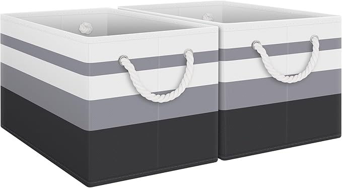 Fab totes Storage Bins [2-Pack], Foldable Storage Baskets for Organizing Toys, Books, Shelves, Closet, Large Storage Box with Rope Handles, Sturdy Organizer Bins,Gradient Grey