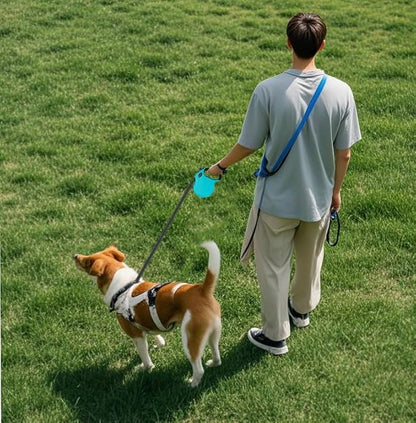Retractable Dog Leash Hands-Free Adjustable Length 16ft with Safety Lock Durable Nylon Belt for Small Medium Large Dogs Easy Walk Training Portable Dog Leash Blue M