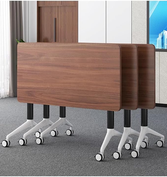 JQUZPCV Conference Table Foldable Meeting Tables, Mobile Training Table with Wheels, Flip Top Rolling Seminar Meeting Table for Office,Meeting Room,classr (Dark Walnut, 55.1×23.6×29.5in)