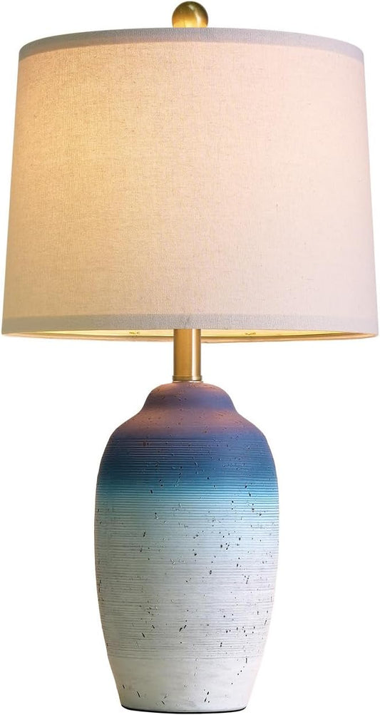 24.5" Vintage Ceramic Table Lamp - Single Farmhouse Rustic Bedside Lamp with Natural Textured Finish, Nightstand Lamps for Living Room, Bedroom, End Table, Office White and Blue