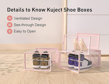 Kuject X-Large Shoe Storage Boxes Organizers Clear Plastic Stackable 12 Pack