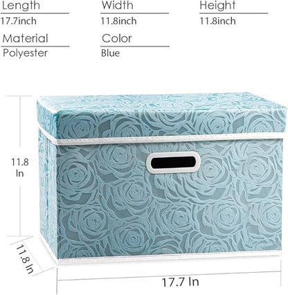 PRANDOM Larger Collapsible Storage Cubes with Lids Fabric Decorative Storage Bins Boxes Organizer Containers Baskets with Cover Handles for Bedroom Closet Living Room Blue 17.7x11.8x11.8 Inch 3 Pack