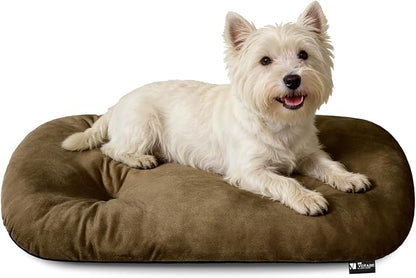 Washable Oval Dog Bed for Small Dogs,Silver-Tipped High-Resilience,Brown | Non-Slip Bottom Prevents Sliding,Soft Plush Short Fur,Machine Washable Cushion,Ideal for Crates & Small Spaces,23"x17"x2.8"