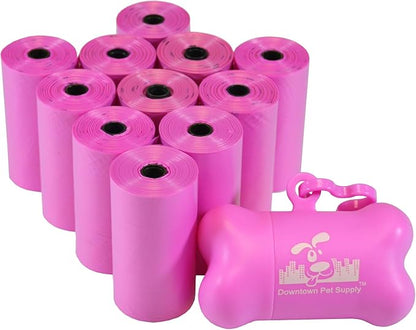 Downtown Pet Supply Poop Bags for Dogs with Dispenser, 220 Count - Leak-Proof Dog Waste Bags and Bone-Shaped Dog Poop Bags Holder for Leash - Pink, 12.5" x 8.5"