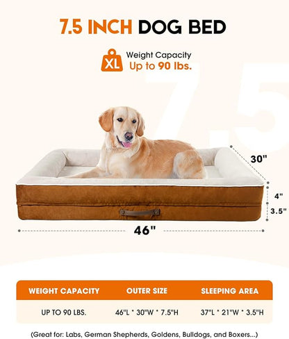 Upvilla Orthopedic Dog Bed XL, Four-Sided Dog Sofa, Washable Cover, Brown | Removable Waterproof Dog Bed Cover, Egg-Crate Orthopedic Foam, Built-In Carry Handle, Indoor Large Pet Beds, Cat Beds