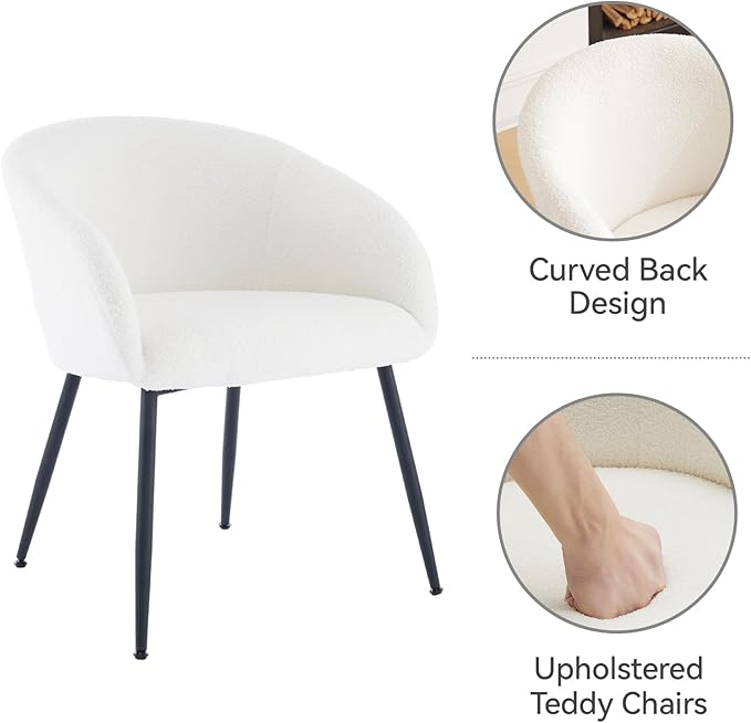 Modern Small Accent Chair Set of 4, Comfy Sherpa Makeup Vanity Chair with Metal Legs, Decorative Dining Chair no Wheels for Living Room, Dressing Room, Bedroom, White