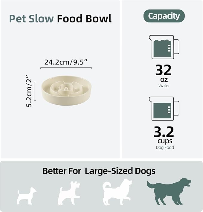 Ceramic 3.2 Cup Slow Feeder Dog Bowl