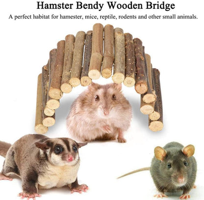 PINVNBY 2 PCS Hamster Toys, Wooden Hamster Ladder Bridge Tunnel Hide, Guinea Pigs Cage Accessories for Chinchillas Guinea Pigs Mouse Rat Ferre, Rodents Natural Hideout for Small Animals
