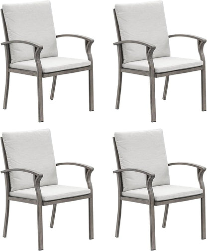 SEEHILL Patio Dining Chairs Set of 4, Aluminum Outdoor Dining Chairs with Thick Cushion, Patio Outdoor Chair Set for Table, Patio Chair Furniture Set for Deck, Backyard, Garden, Pool, Limed Oak
