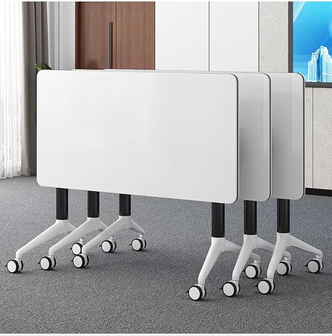 JQUZPCV Conference Table Foldable Meeting Tables, Mobile Training Table with Wheels, Flip Top Rolling Seminar Meeting Table for Office,Meeting Room,classr (White, 63×23.6×29.5in)