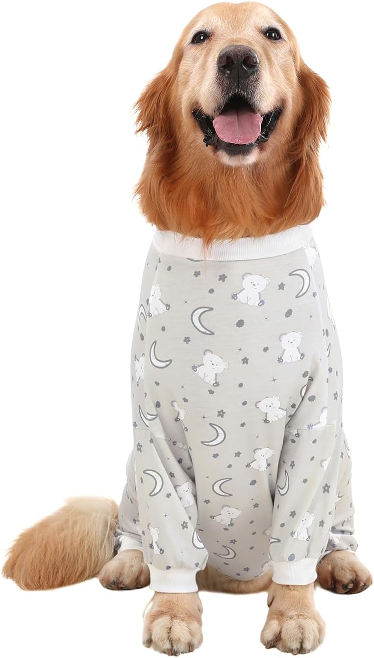 HDE Dog Pajamas One Piece Jammies Jumpsuit Pet Clothes Outfit Stretchy Lightweight Comfy Shirt Pjs for M-3XL Dogs Goodnight Polar Bears - M
