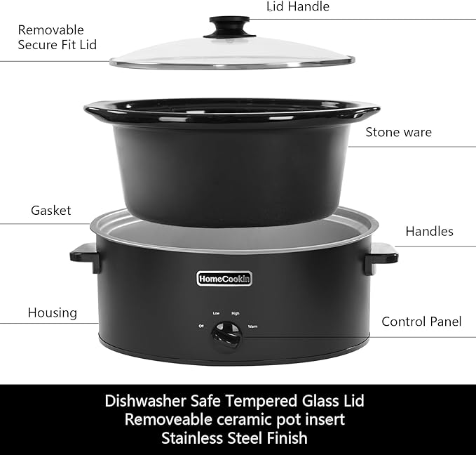 HOMECOOKIN 7 Quart Slow Cooker Oval Manual Pot Food Warmer