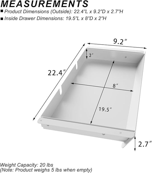 White Large Under Desk Mounted Sliding Drawer