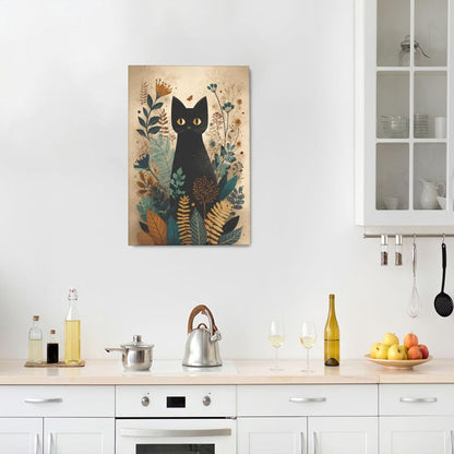 Boho Black Cat Wall Art Kitten Botanical Wall Decor Mid Century Modern Canvas Painting Print Minimalist Pictures Artwork Framed Decorations Gifts for Cat Lover Bathroom Nursery Living Room Bedroom Kitchen 16"x24"