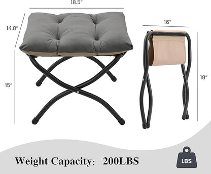 Mordchil HF 15"(H) Folding Ottoman, Set of 2, Foldable Footrest Stool, Small Foot Stool for Couch, Collapsible Foot Rest Ottoman for Sofa, Accent Padded Ottomans for Living Room, Bedroom, Dark Grey