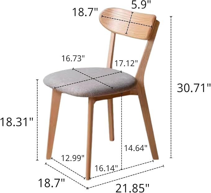 Bamskov 100% Solid Wooden Dining Chairs - Practical Kitchen Chairs with Upholstered Cushion - Wood Chairs Set of 2 for Dining Room, Kitchen (2, Natural with Grey Cushion)