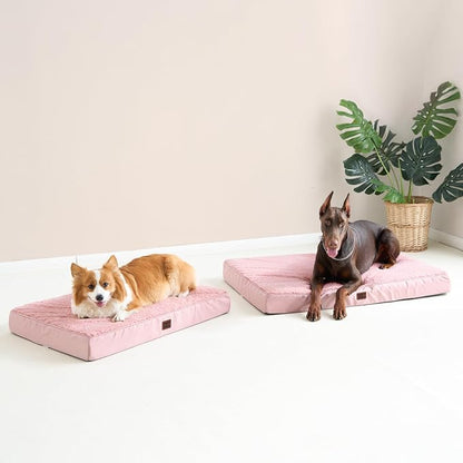 EHEYCIGA Orthopedic Dog Bed Large with Removable Washable Cover, 36IN Pink | Egg Crate Foam Support, Durable Oxford fabric, Non-Slip Bottom, Machine Washable, Soft Waterproof Plush Pet Bed Mat For Crate