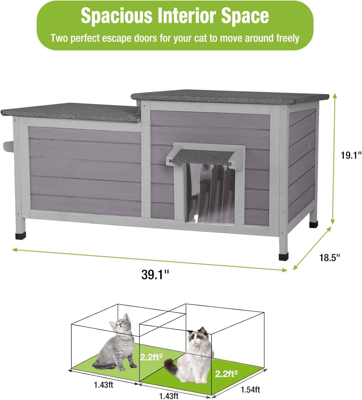 GUTINNEEN Outdoor Cat House Weatherproof Feral Kitty Shelter for Winter Cat Condo with Large Opening Roof (1-Story（AIR93）)