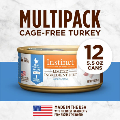 Instinct Limited Ingredient Diet Grain Free Real Turkey Recipe Natural Wet Canned Cat Food by Nature's Variety, 5.5 oz. Cans (Pack of 12)