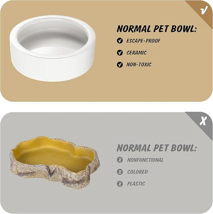 Ceramic Reptile Bowl - Mealworms & Cricket Dish for Gecko, Bearded Dragon & Chameleon - XL(5in) Anti-Escape Feeder