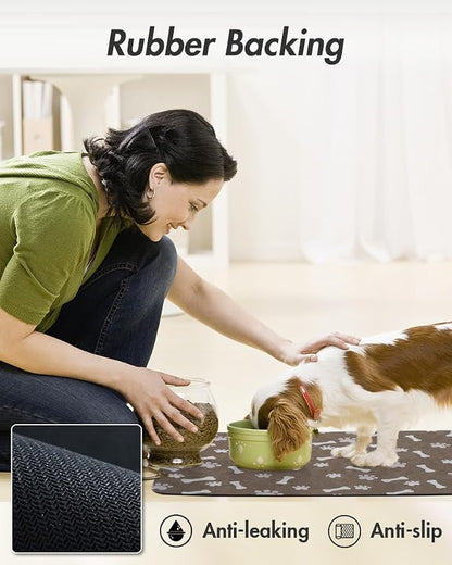 MontVoo Dog Food Mat-Large Pet Feeding Mat for Food and Water-No Stains Quick Dry Dispenser Cat Bowl Mat for Messy Drinkers(23"X34" Brown)