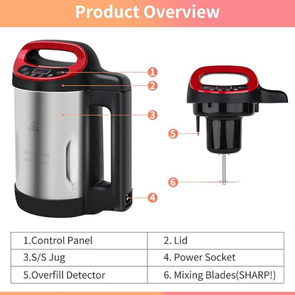 Soup Maker 1.6 L, 4-in-1 Multifunctional Smooth Soup and Chunky Soup Machine