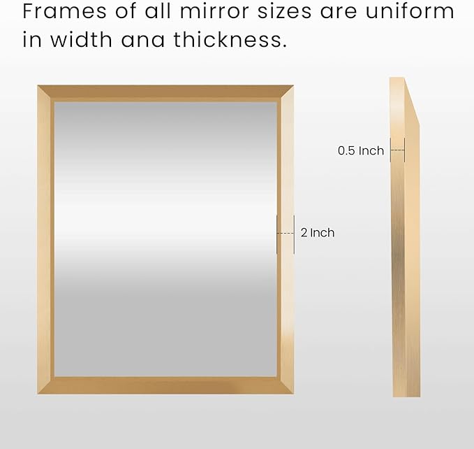 Amorho Bathroom Mirror, 30x36 Inch Golden Thick Metal Framed Wall Mirrors