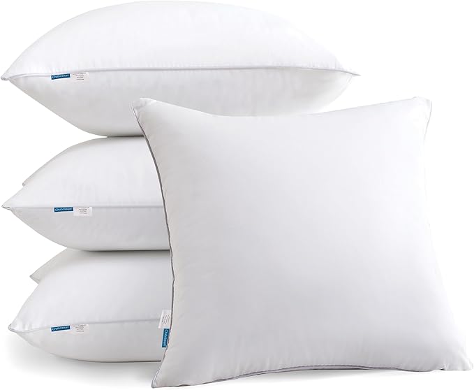 Oubonun 18"x18" Pillow Inserts (Set of 4) - 100% Cotton Cover, Square Throw Pillow Inserts for Couch, Sofa, Bed - Decorative 18 Inch White Pillow Inserts