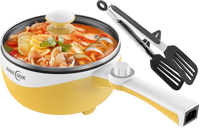 Audecook Hot Pot Electric, 1.7L Mini Electric Skillet Portable Nonstick Sauté