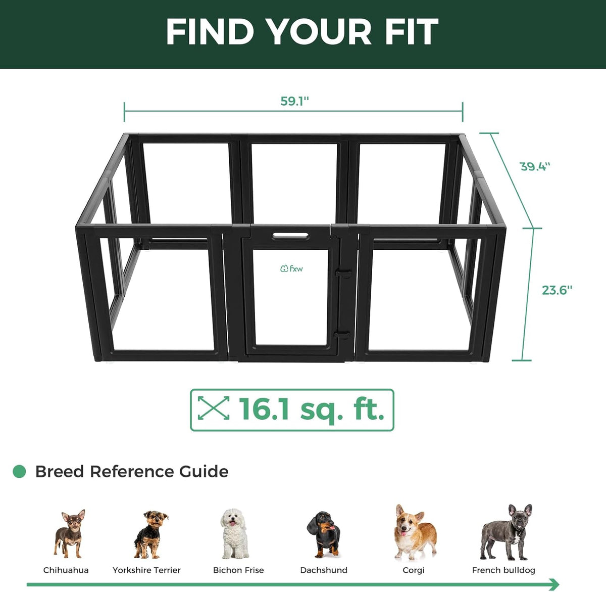 FXW AuraSpace Acrylic Indoor Unleashed Dog Playpen for Puppies and Small Dogs, 24 Inch, 10 Panels, Black
