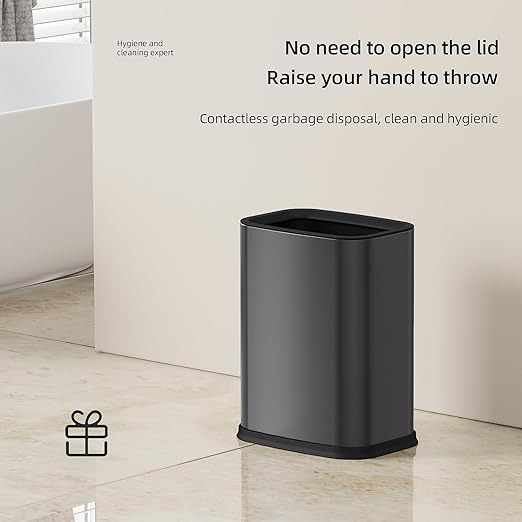 2.6 Gal Black Bathroom Trash Can, Metal Waste Baskets