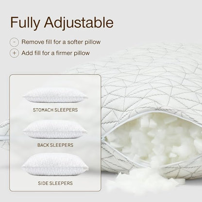Coop Home Goods Original Adjustable Pillow, King Size Bed Pillows for Sleeping, Cross Cut Memory Foam Pillows - Medium Firm Back, Stomach and Side Sleeper Pillow, CertiPUR-US/GREENGUARD Gold