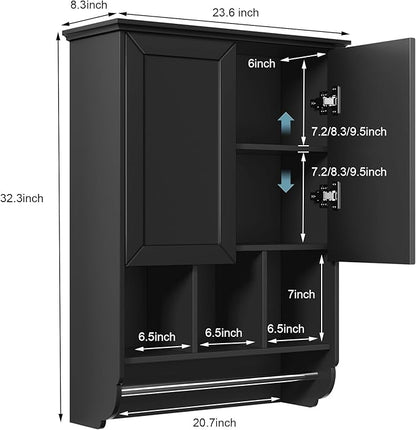 Bathroom Wall Cabinet with Towel Bar, Wooden Medicine Cabinet Adjustable Shelves