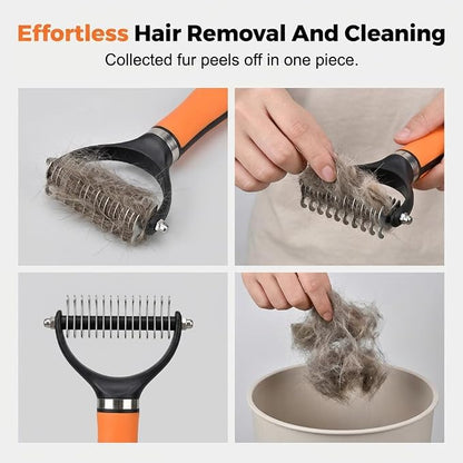 2026 Upgrade Double-Sided Pet Grooming Tool, Professional Pet Detangling Comb Removes Tangles Knots and Loose Fur, Gentle Deshedding Dog Cat Brush for Long Thick Hair (Orange)