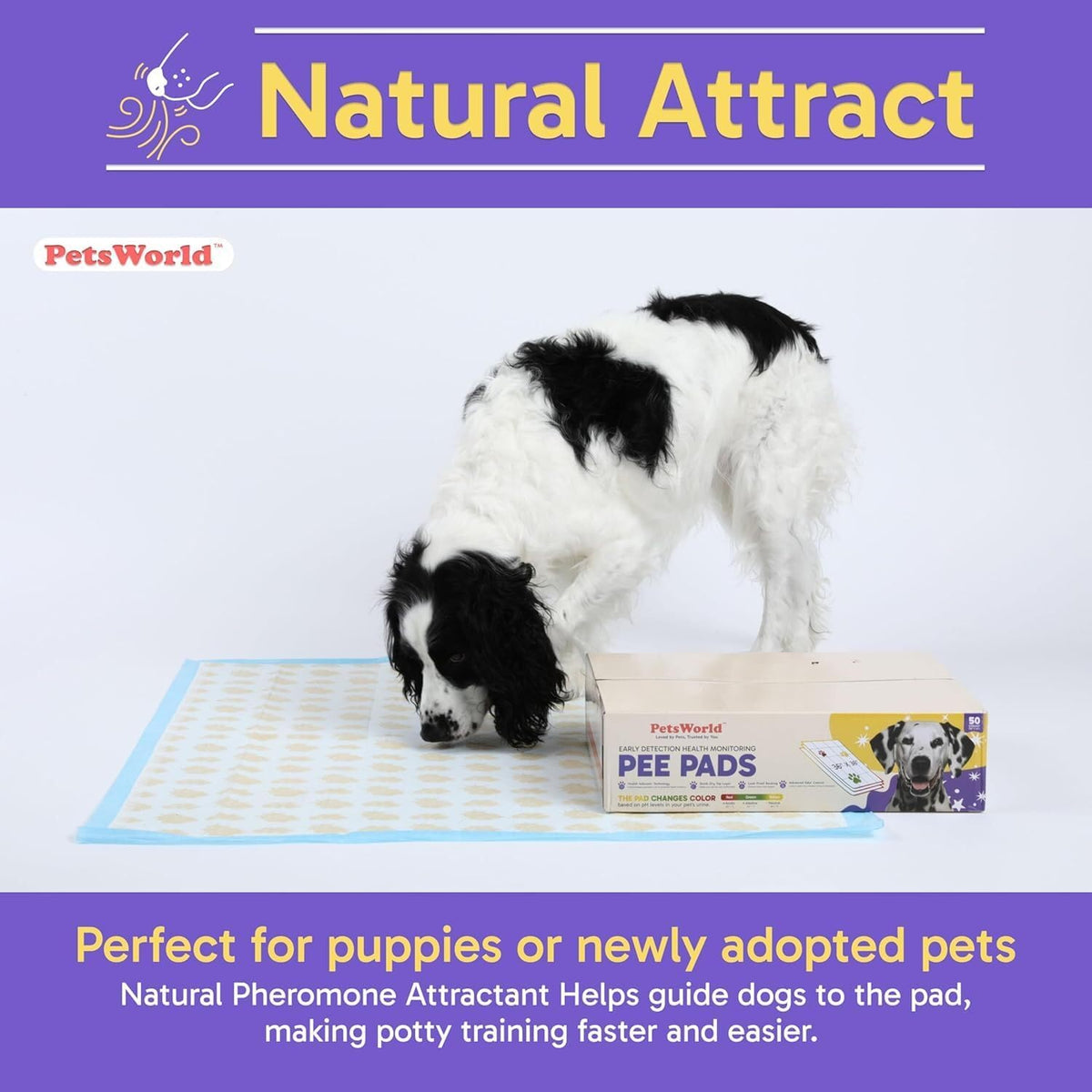 PETSWORLD Health Monitoring Dog Pee Pads – 37x54 Inch, 25 Count 3XL Color-Changing Potty Pads | Detects Health Issues | Leak-Proof, Ultra Absorbent, Odor Control