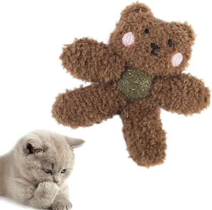 Cat Toys with Catnip Kitten Chew Bite Supplies Boredom Relief Fluffy Kitty Teeth Cleaning Chewing Cat Lovers Interactive Plush Gift (Bear)