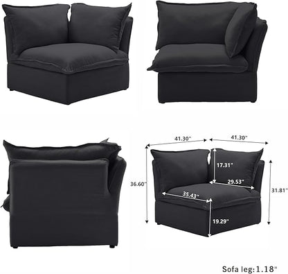 WJShome 162.98" Cloud Modular Sectional Sofa, V Shaped Couch, Minimalist Wide Deep Seat Couches for Livingroom,Cushion Covers Removable(Black)