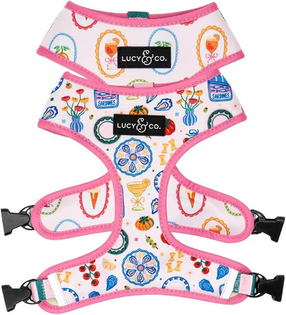 Lucy & Co. Dolce Vita Reversible Dog Harness, Adjustable Comfort Fit with Dual Leash Attachments, Small