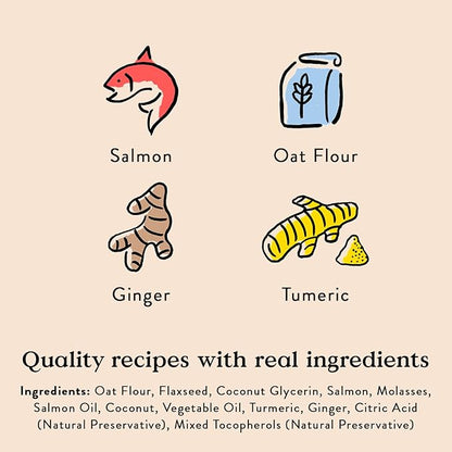 Bocce's Bakery Dailies Good Hair Dog Treats for Skin & Coat Support, Wheat-Free Dog Treats, Made with Real Ingredients, Baked in The USA, All-Natural Soft & Chewy, Salmon Recipe, 6 oz