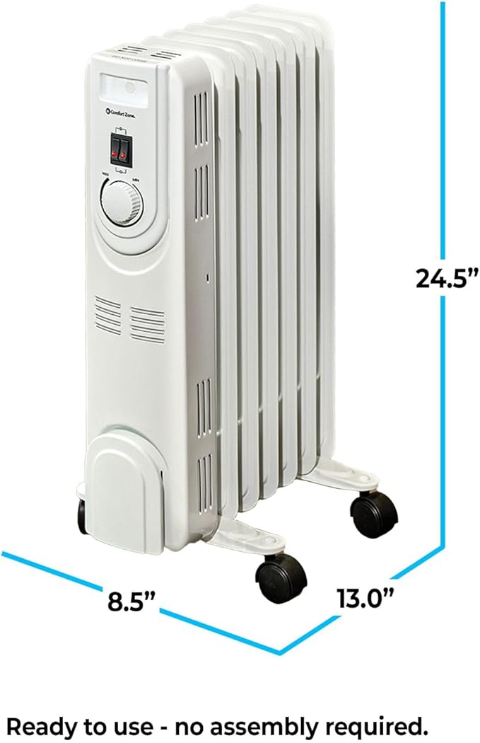 Comfort Zone Electric Oil-Filled Radiant Radiator Space Heater, Never Refill