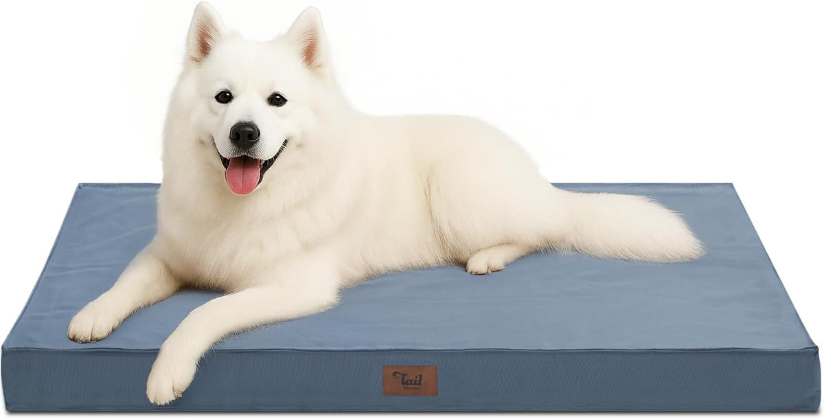 Outdoor Large Dog Bed, Waterproof Dog Bed for Large Dogs, Egg Crate Foam Pet Bed with Removable Washable Oxford Cooling Cover, Blue