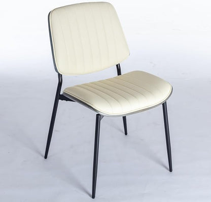 YaFiti Dining Chairs Set of 6, Mid Century Modern Accent Dining Room and Kitchen Chairs, Upholstered PU Leather Vertical Stripe Chairs for Vanity with Walnut Bentwood and Metal Legs, Beige