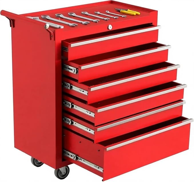 IDEALHOUSE Rolling Tool Chest, 6 Drawers Tool Storage Cabinet, Toolbox