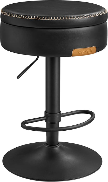 VASAGLE EKHO Collection - 360° Swivel Bar Stool, Height Adjustable Barstool with Storage, Synthetic Leather with Stitching, Mid-Century Modern, Kitchen Bar, Easy Assembly, Ink Black
