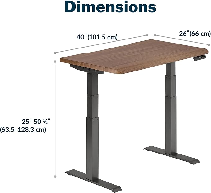 Vari ComfortEdge 40x26 Inch Adjustable Standing Desk – Small Electric Sit Stand VariDesk for Apartment, Bedroom, or Home Office + Beveled Edge, Tool-Free Assembly (Walnut)